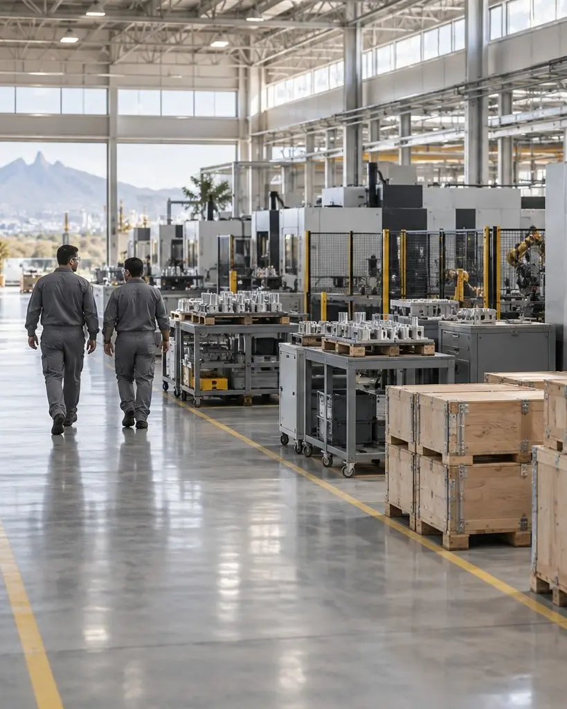 Planta de manufactura con equipo listo para entregarse